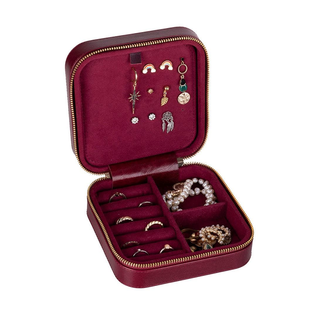 Amanda Leather Jewelry Box, Large Burgundy Bouletta