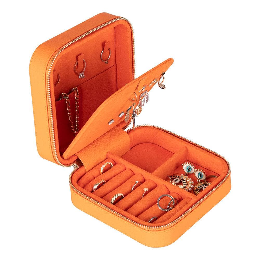 Amanda Leather Jewelry Box, Large Pebble Orange Bouletta