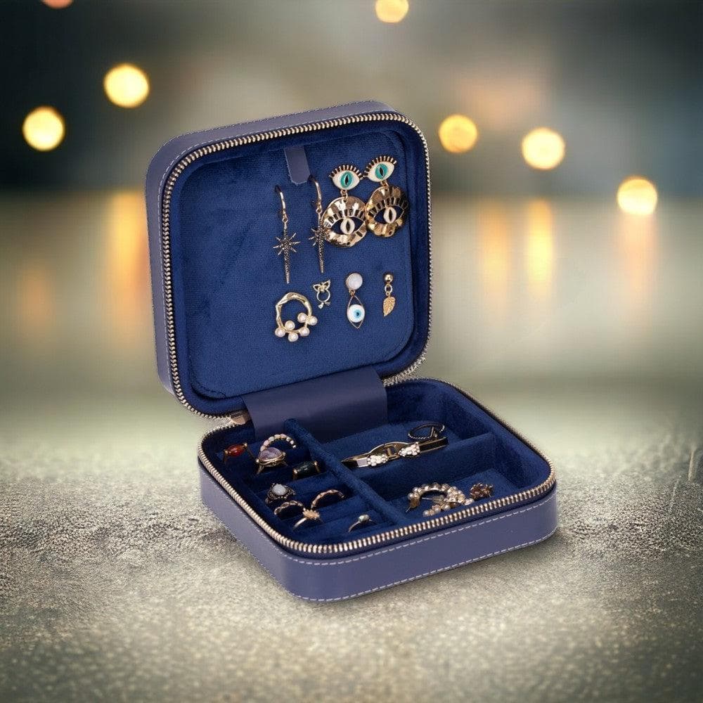 Amanda Leather Jewelry Box, Medium Slateblue Bouletta