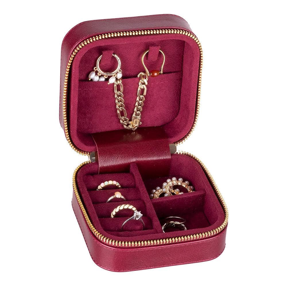 Amanda Leather Jewelry Box, Medium Burgundy Bouletta