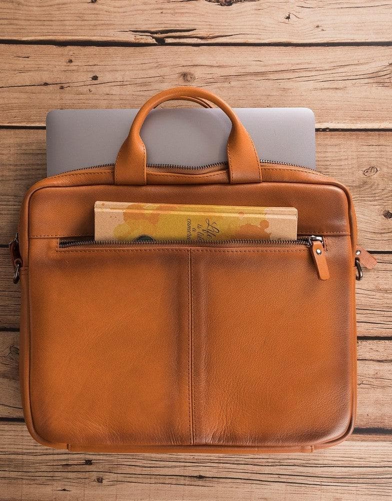 Apollo Leather Business Briefcase 14" Tan Bouletta