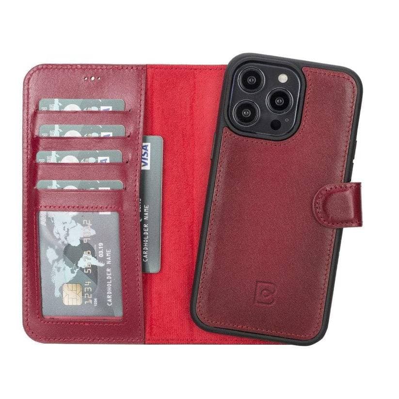 Apple iPhone 14 Series Leather Wallet Case / MWWN - Window Magic iPhone 14 / BURNISHED VEGETAL RED Bouletta