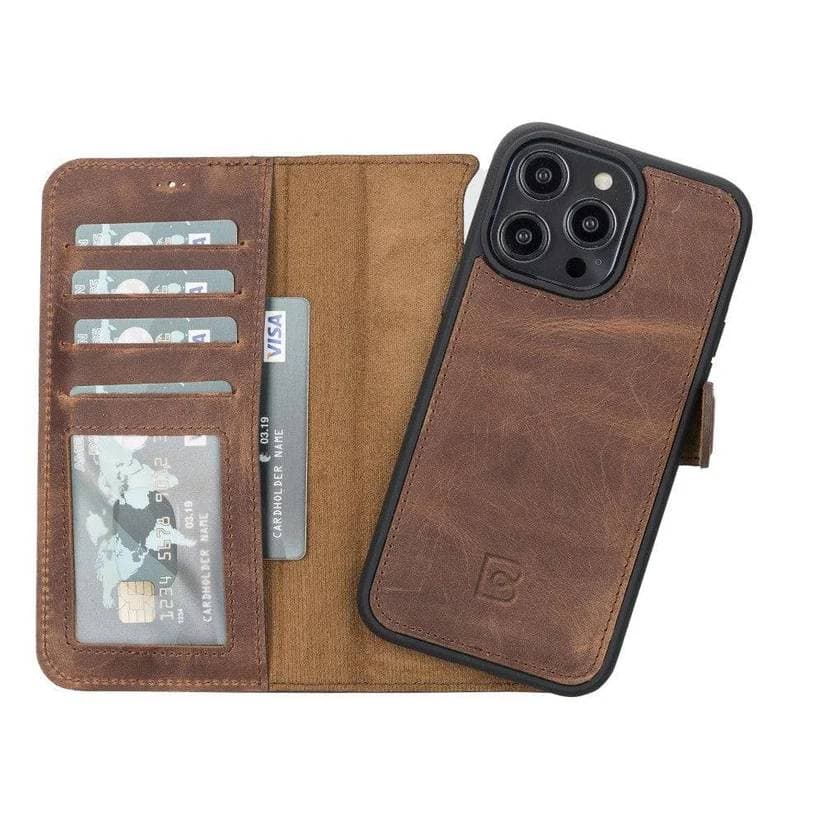 Apple iPhone 14 Series Leather Wallet Case / MWWN - Window Magic iPhone 14 / ANTIC BROWN Bouletta