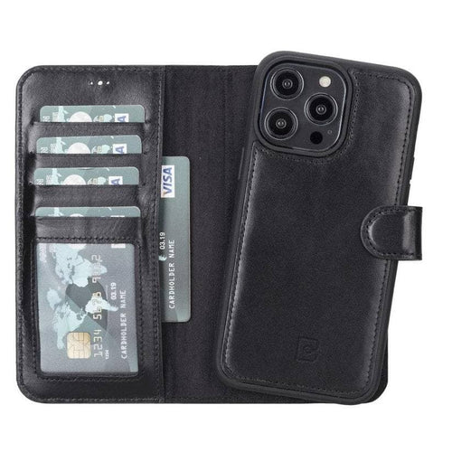 Apple iPhone 14 Series Leather Wallet Case / MWWN - Window Magic iPhone 14 / RUSTIC BLACK Bouletta