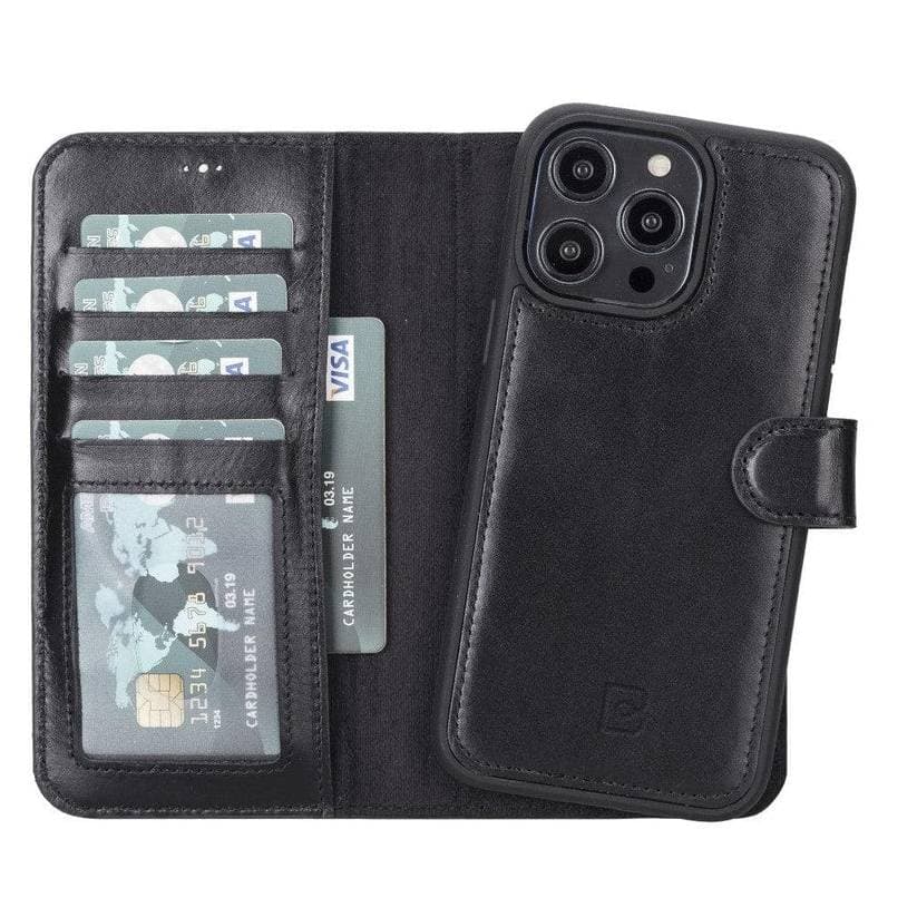 Apple iPhone 14 Series Leather Wallet Case / MWWN - Window Magic iPhone 14 / RUSTIC BLACK Bouletta