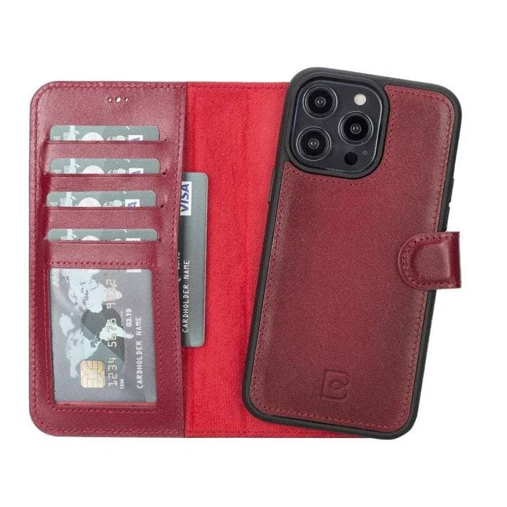 Apple iPhone 14 Series Leather Wallet Case / MWWN - Window Magic iPhone 14 Pro Max / BURNISHED VEGETAL RED Bouletta