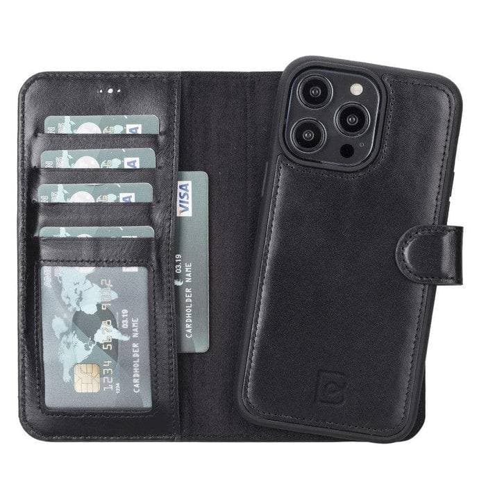 Apple iPhone 14 Series Leather Wallet Case / MWWN - Window Magic iPhone 14 Pro Max / RUSTIC BLACK Bouletta