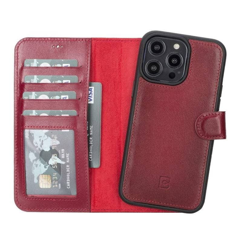Apple iPhone 14 Series Leather Wallet Case / MWWN - Window Magic iPhone 14 Plus / BURNISHED VEGETAL RED Bouletta