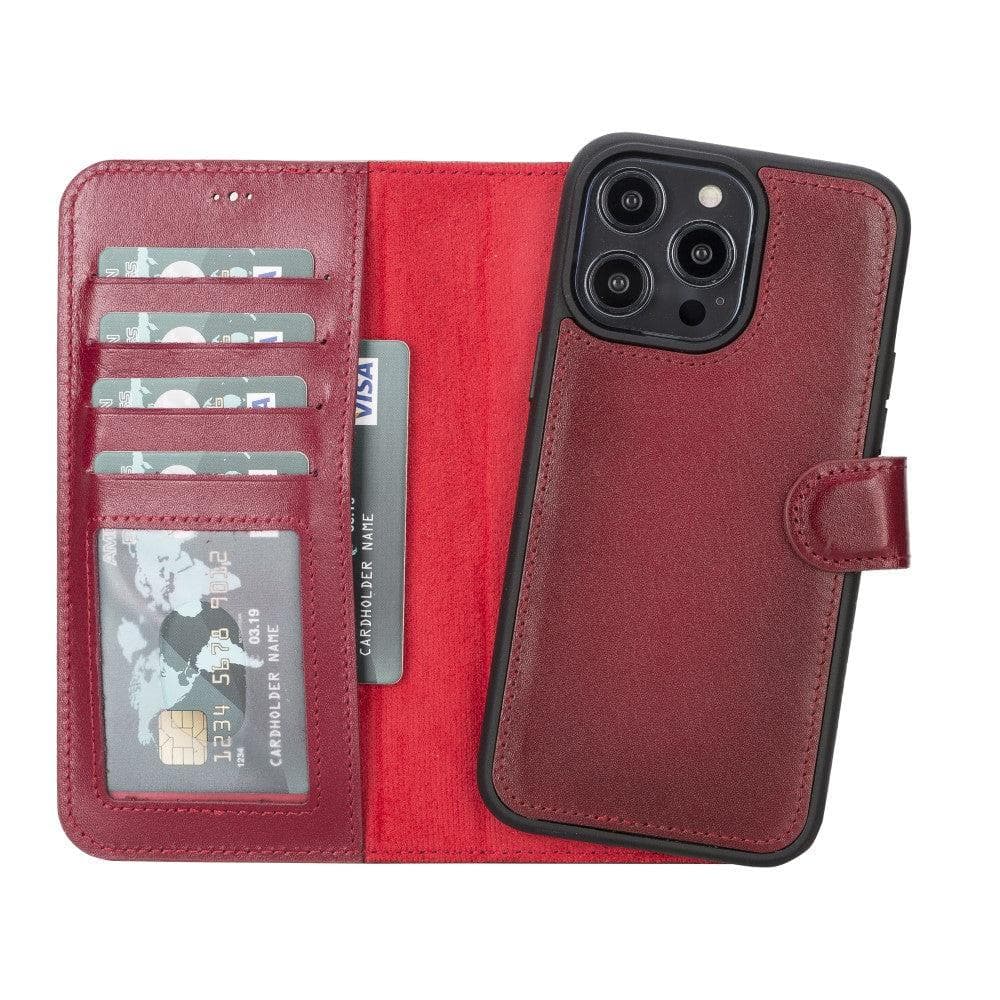 Magic iPhone 14 Series Detachable Genuine Leather Case / MW - iPhone 14 / BURNISHED VEGETAL RED