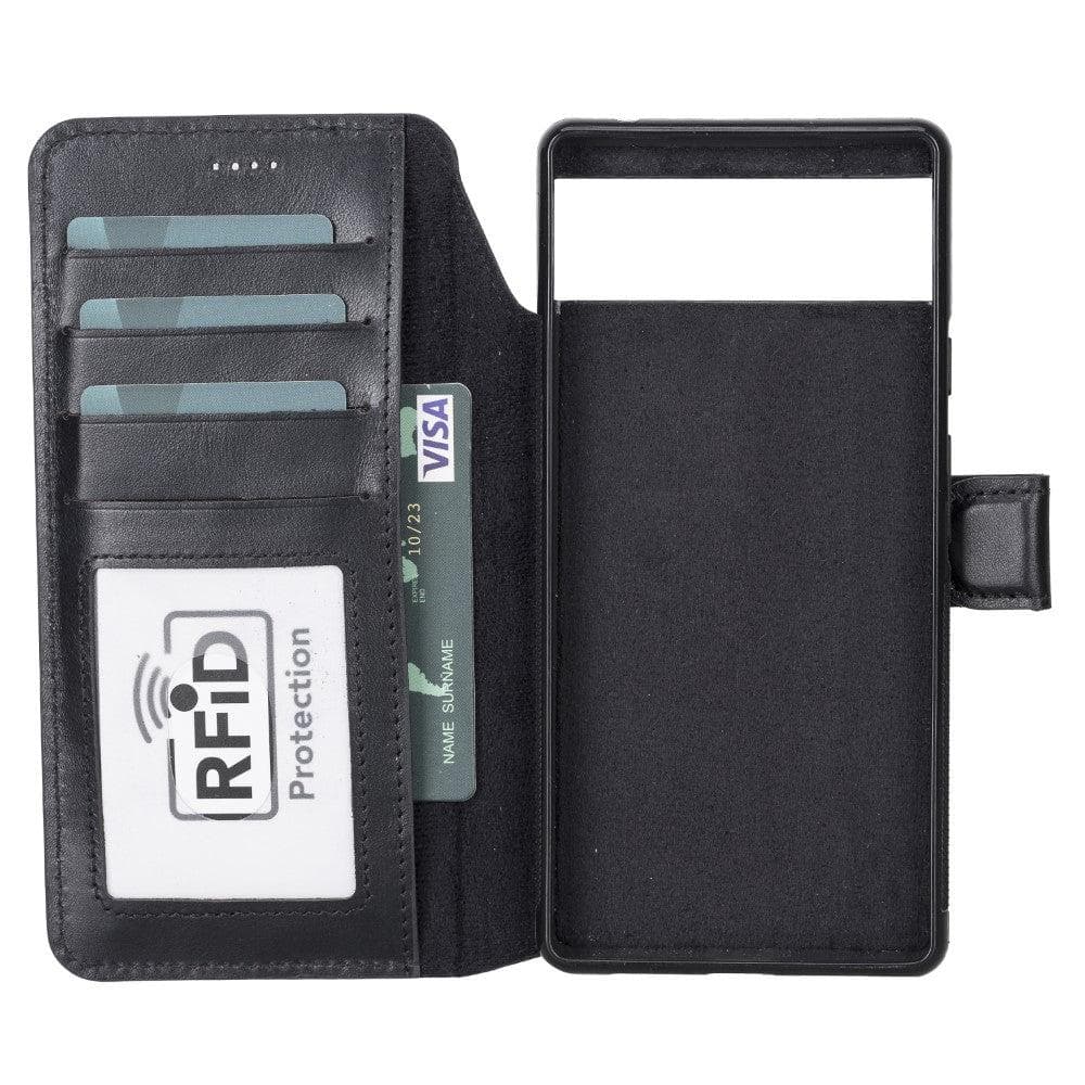 Google Pixel 6 and Google Pixel 5 Series Detachble Magnetic Wallet Leather Case - Google Pixel 6 / Black