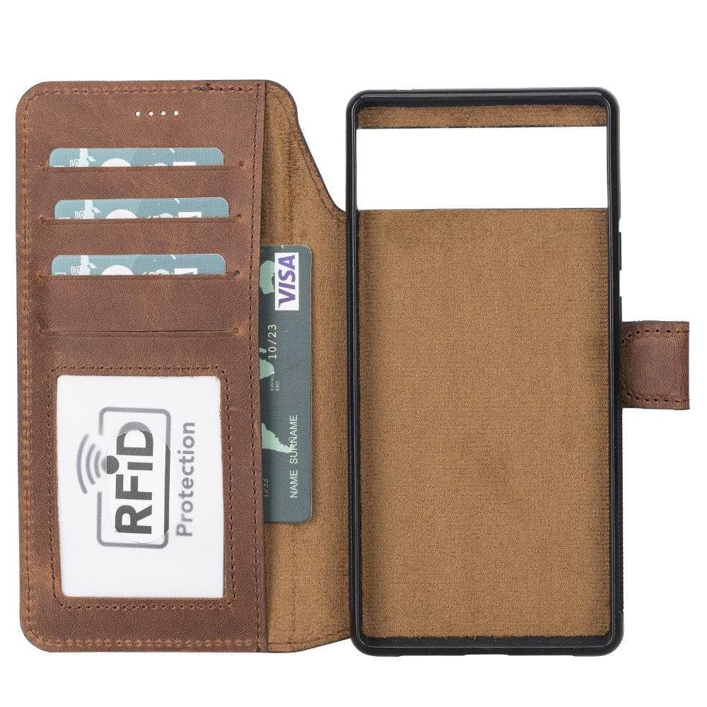 Google Pixel 6 and Google Pixel 5 Series Detachble Magnetic Wallet Leather Case - Google Pixel 5 / Brown