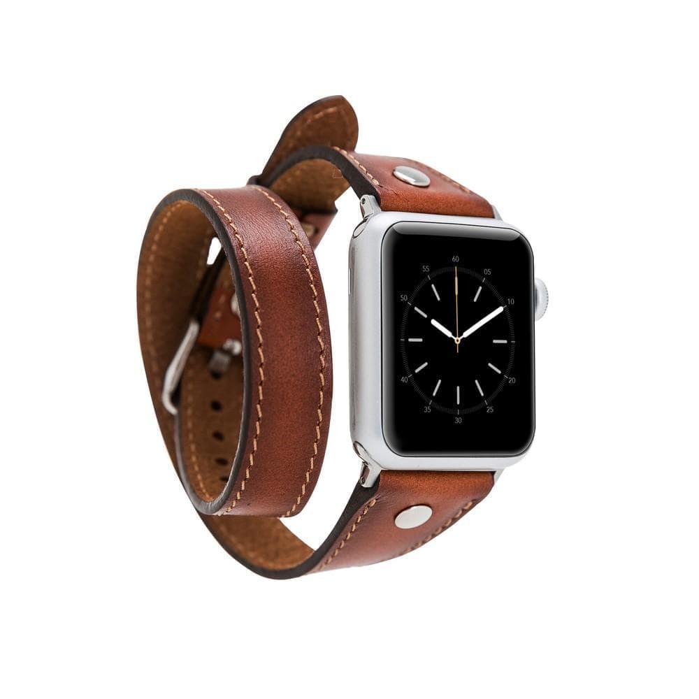 Leeds Double Tour Slim, Gümüş Boncuklu Apple Watch Deri Kayışlar