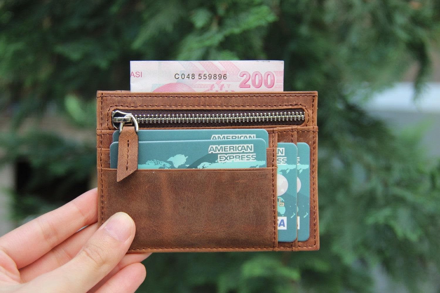 Zip Genuine Leather Card Holder