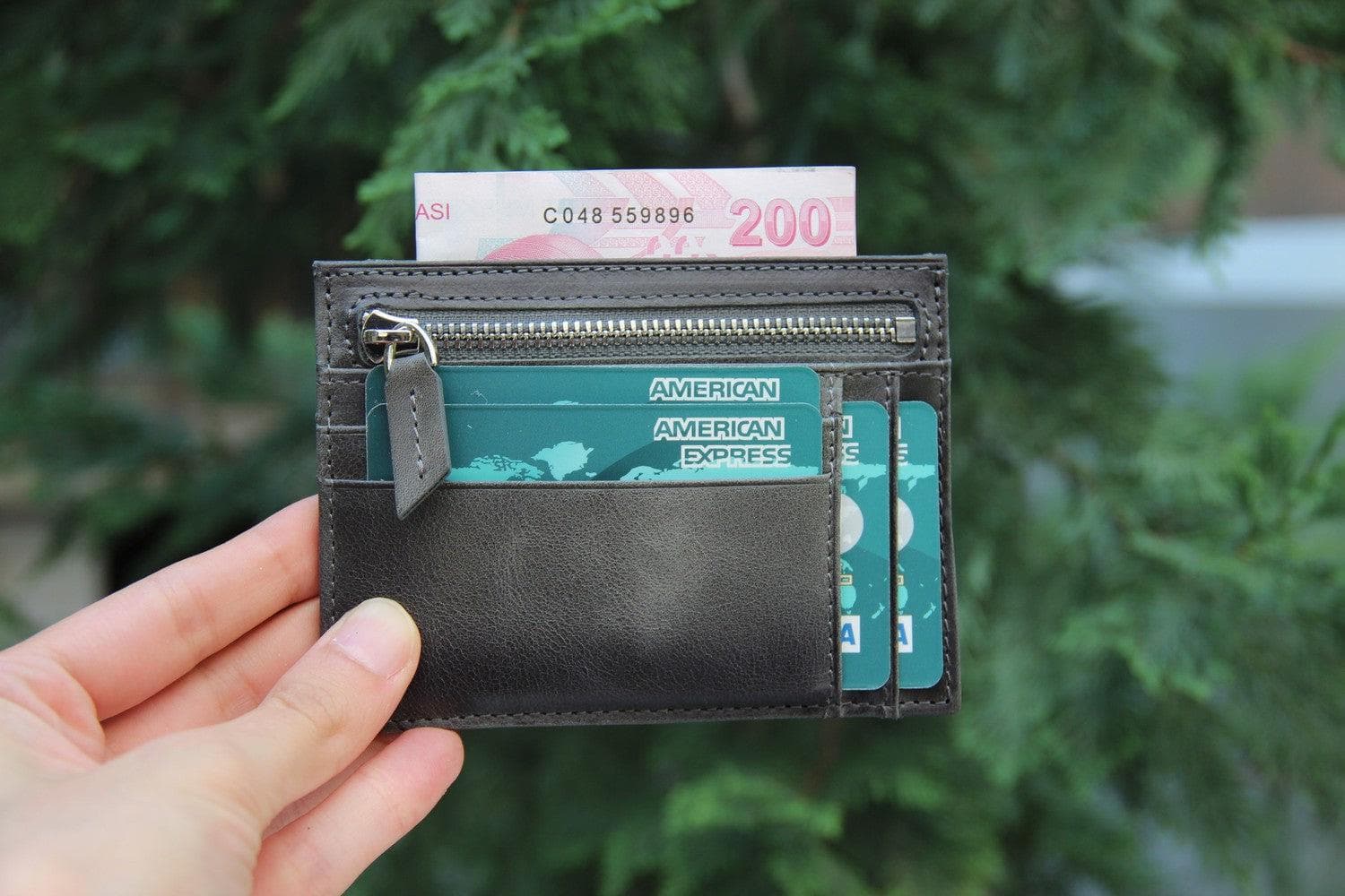 Zip Genuine Leather Card Holder