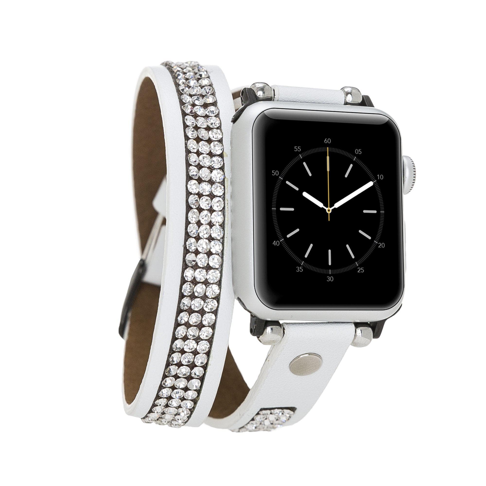 Crystal Double Tour Leather Apple Watch Band White / 44 / 45 / 46 / 49mm Bouletta