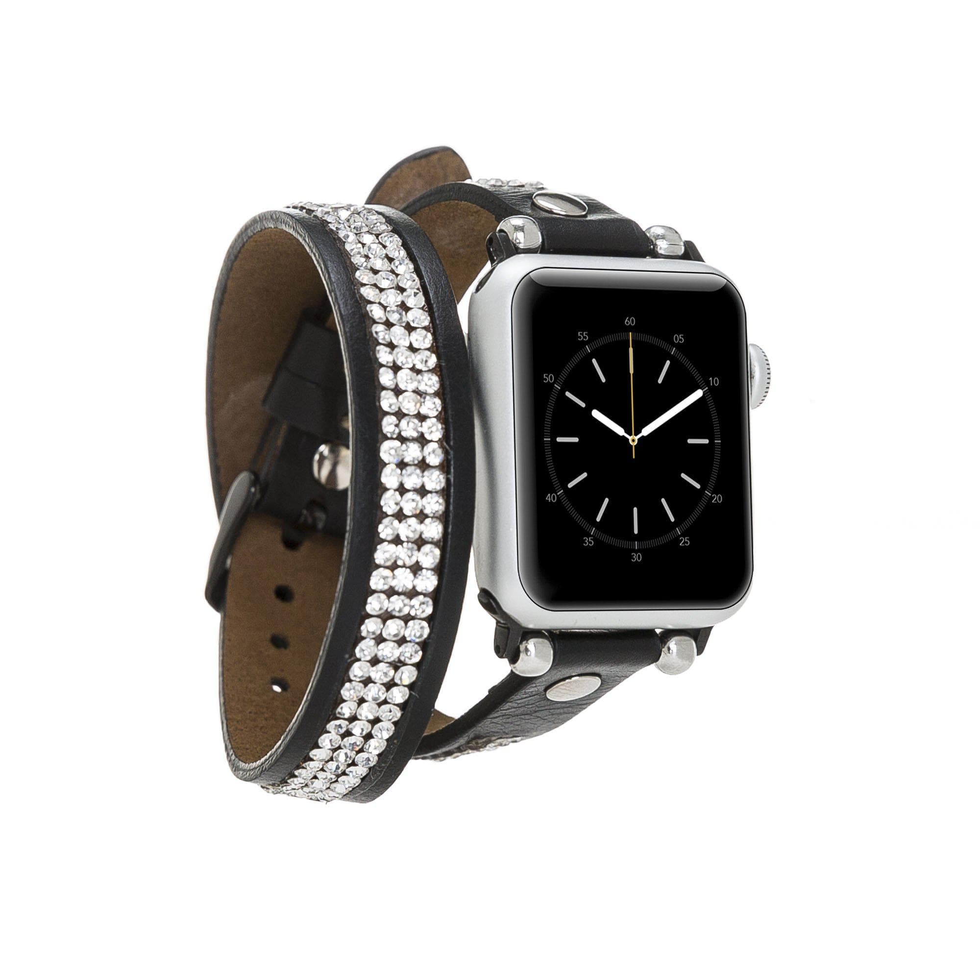 Crystal Double Tour Leather Apple Watch Band Black / 44 / 45 / 46 / 49mm Bouletta