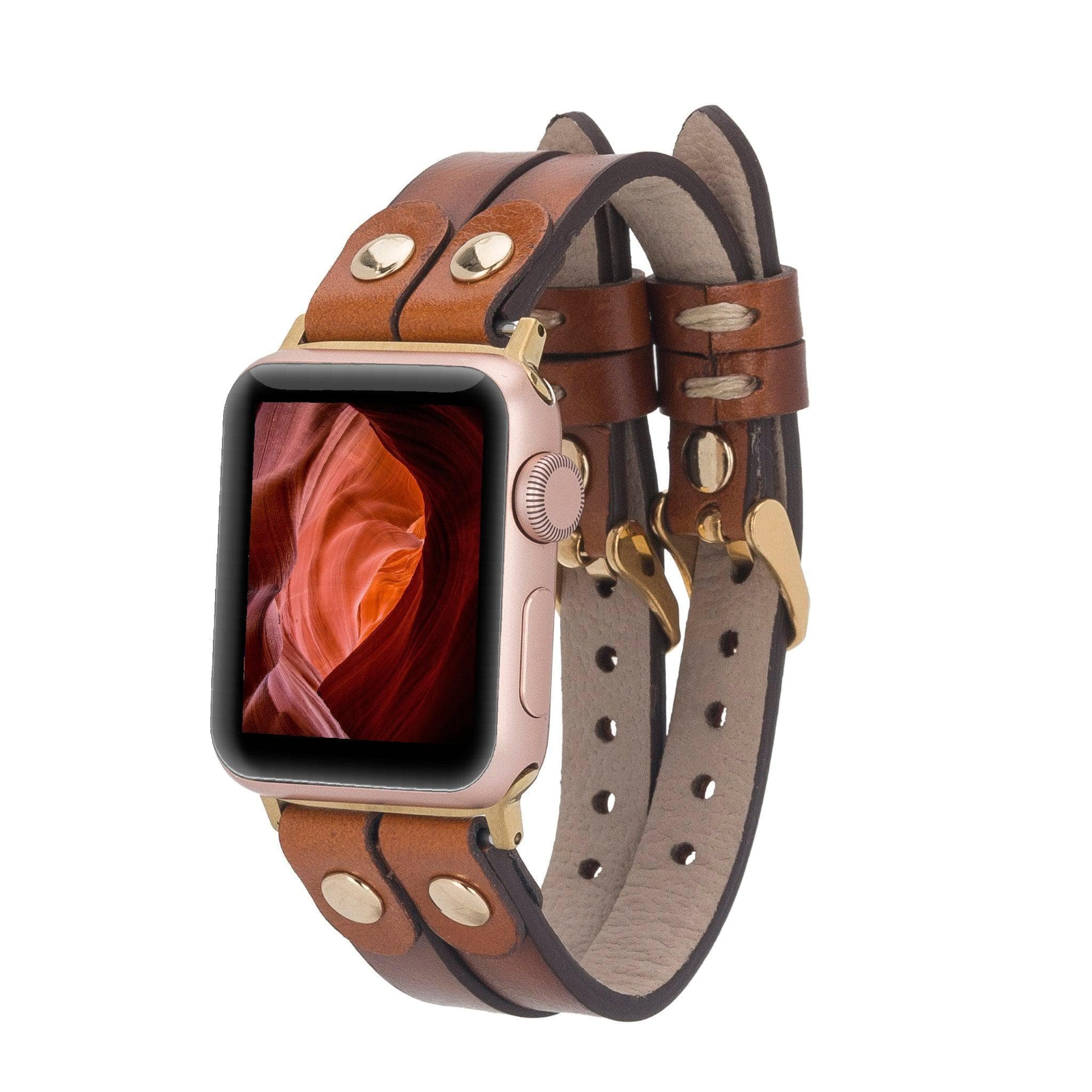 Durham Ely Apple Watch Leather Straps BURNISHED RUSTIC TAN / Gold Bouletta