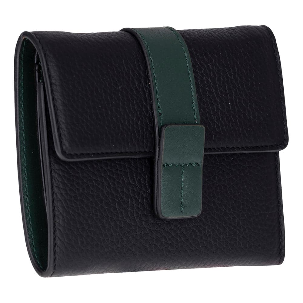 Elba Leather Women's Wallet Black Green Band Bouletta