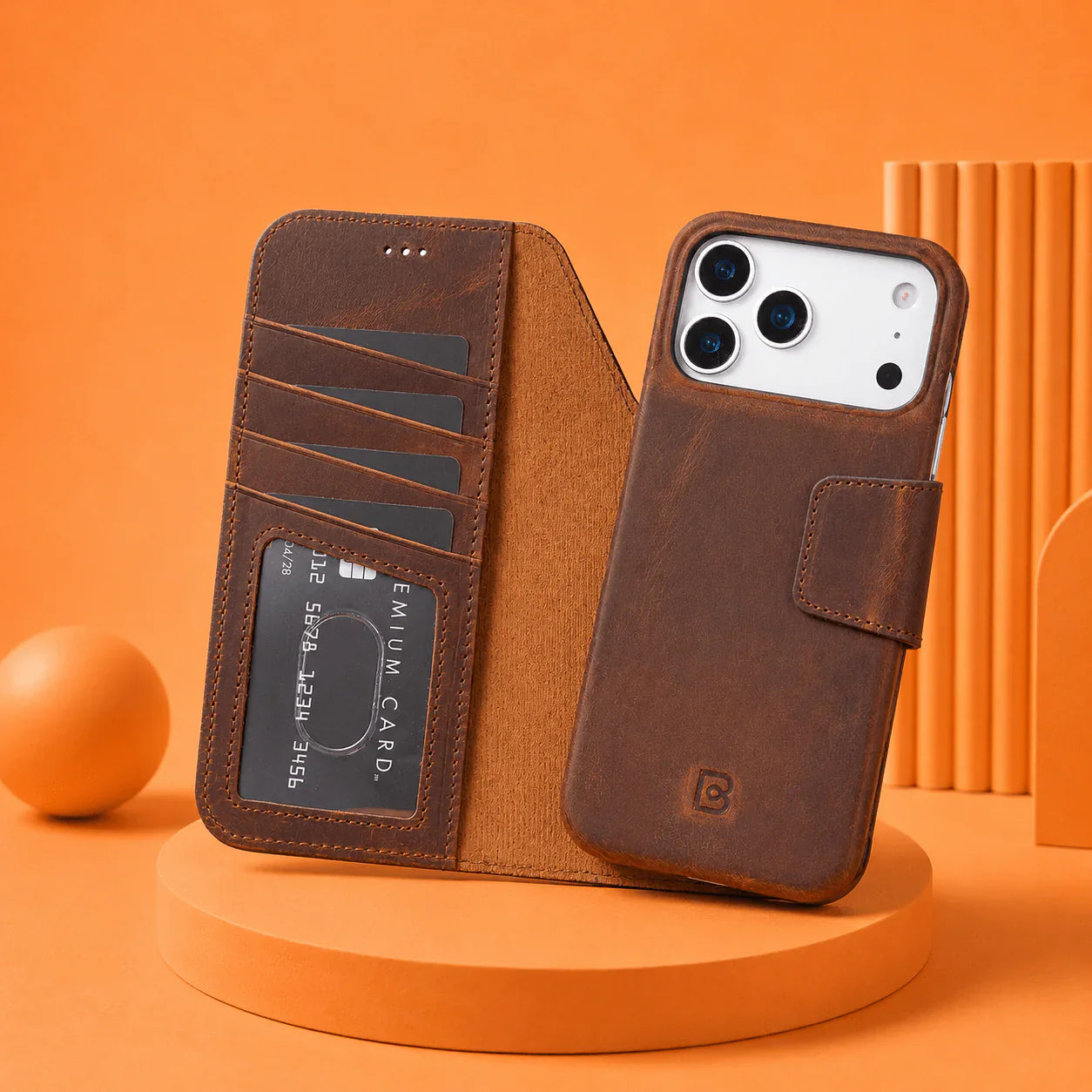 Elite Magic iPhone 17 Pro Max Detachable Leather Wallet Case Saddle Brown Bouletta