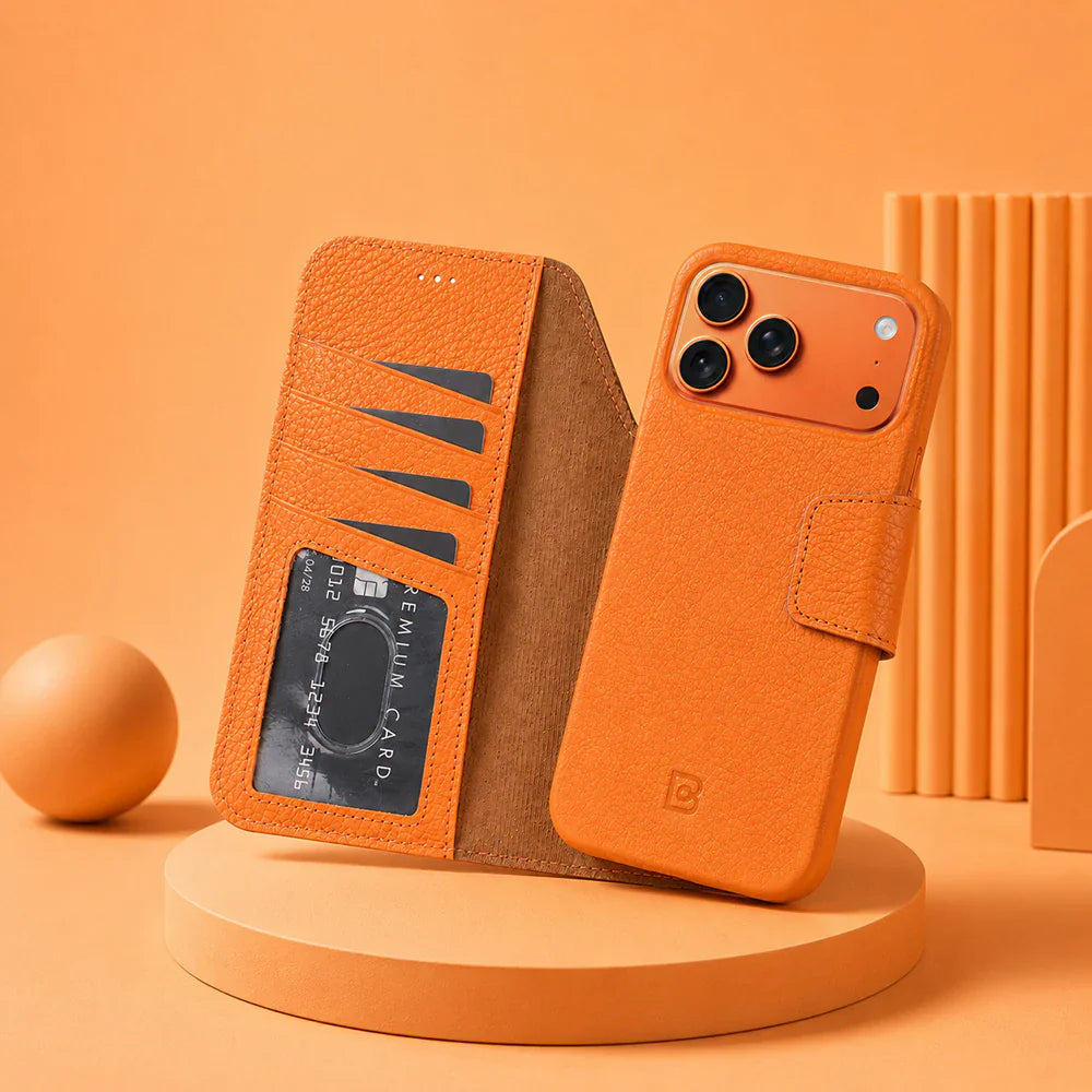 Elite Magic iPhone 17 Pro Max Detachable Leather Wallet Case Orange Bouletta