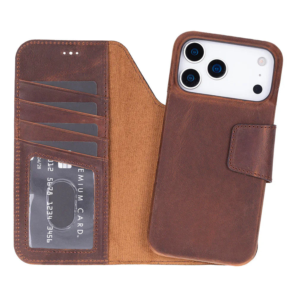 Elite Magic iPhone 17 Pro Max Leather Detachable Wallet Case Saddle Brown Bouletta