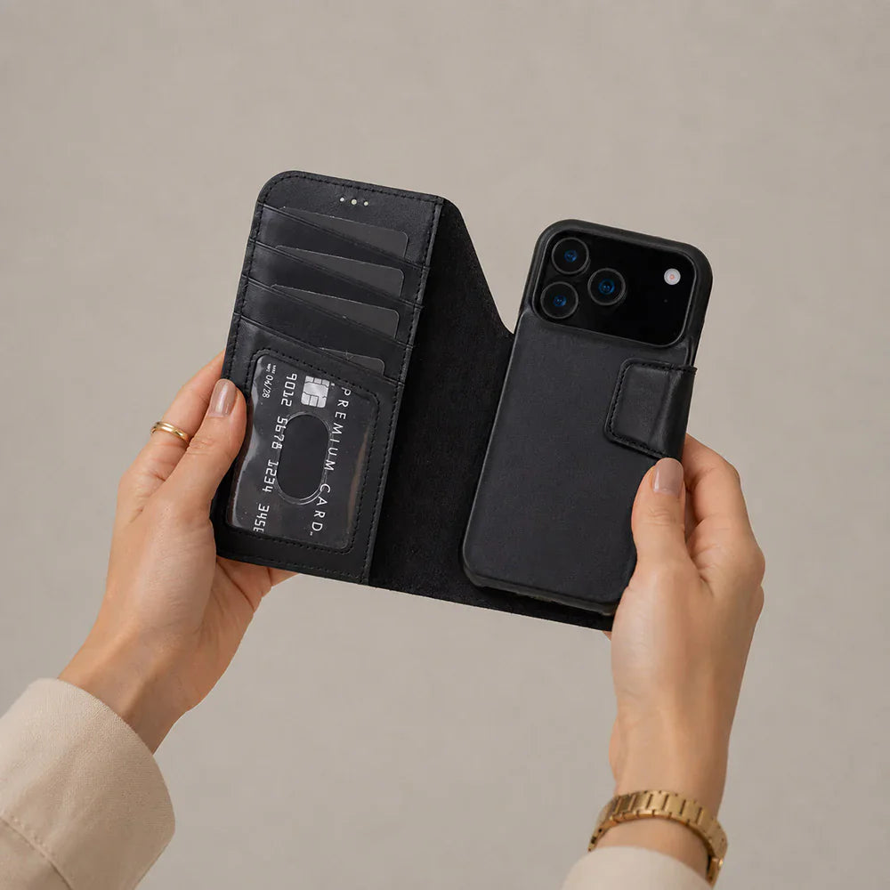 Elite Magic iPhone 17 Pro Max Leather Detachable Wallet Case Black Bouletta