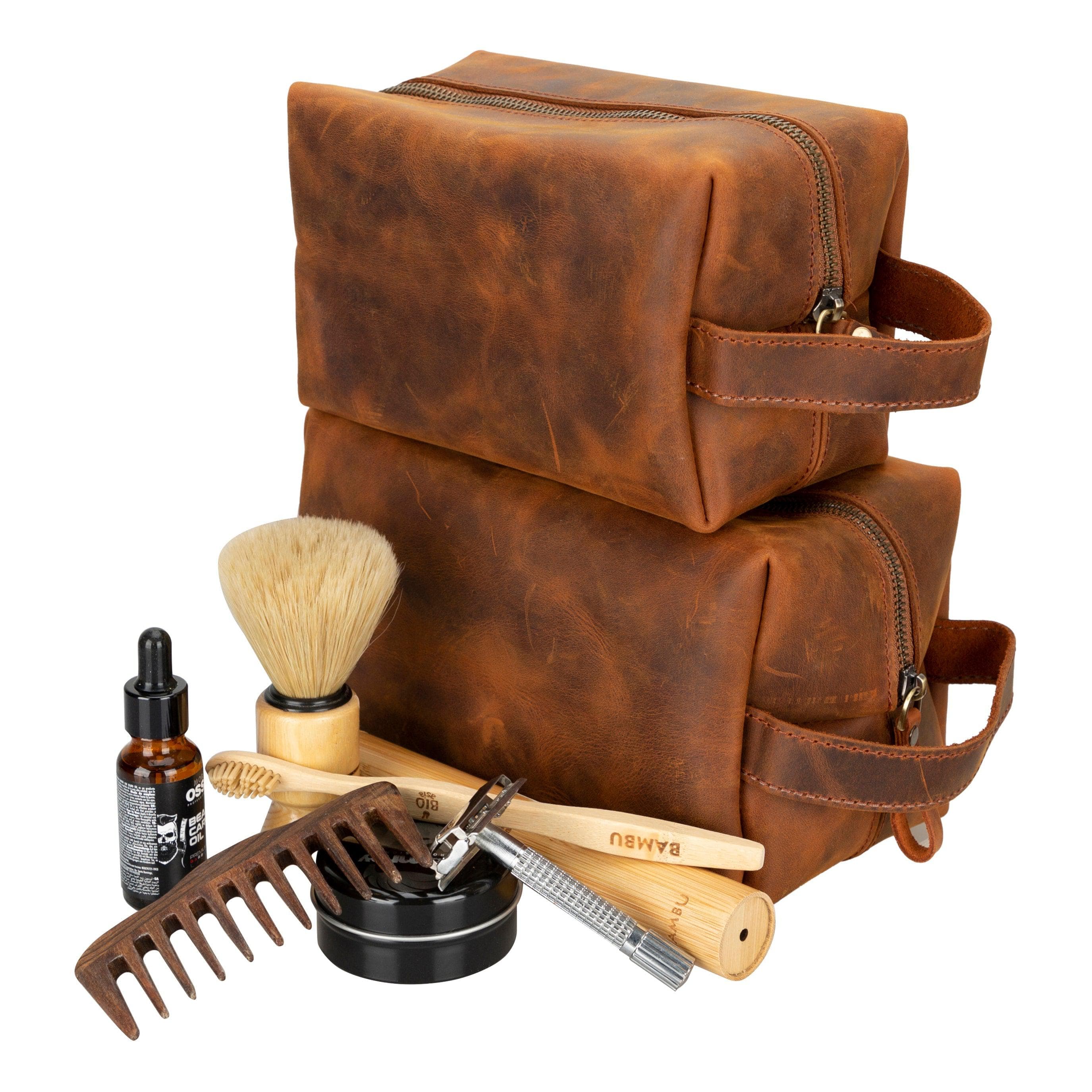 Eve Leather Dopp Kit, Large Dark Orange Bouletta
