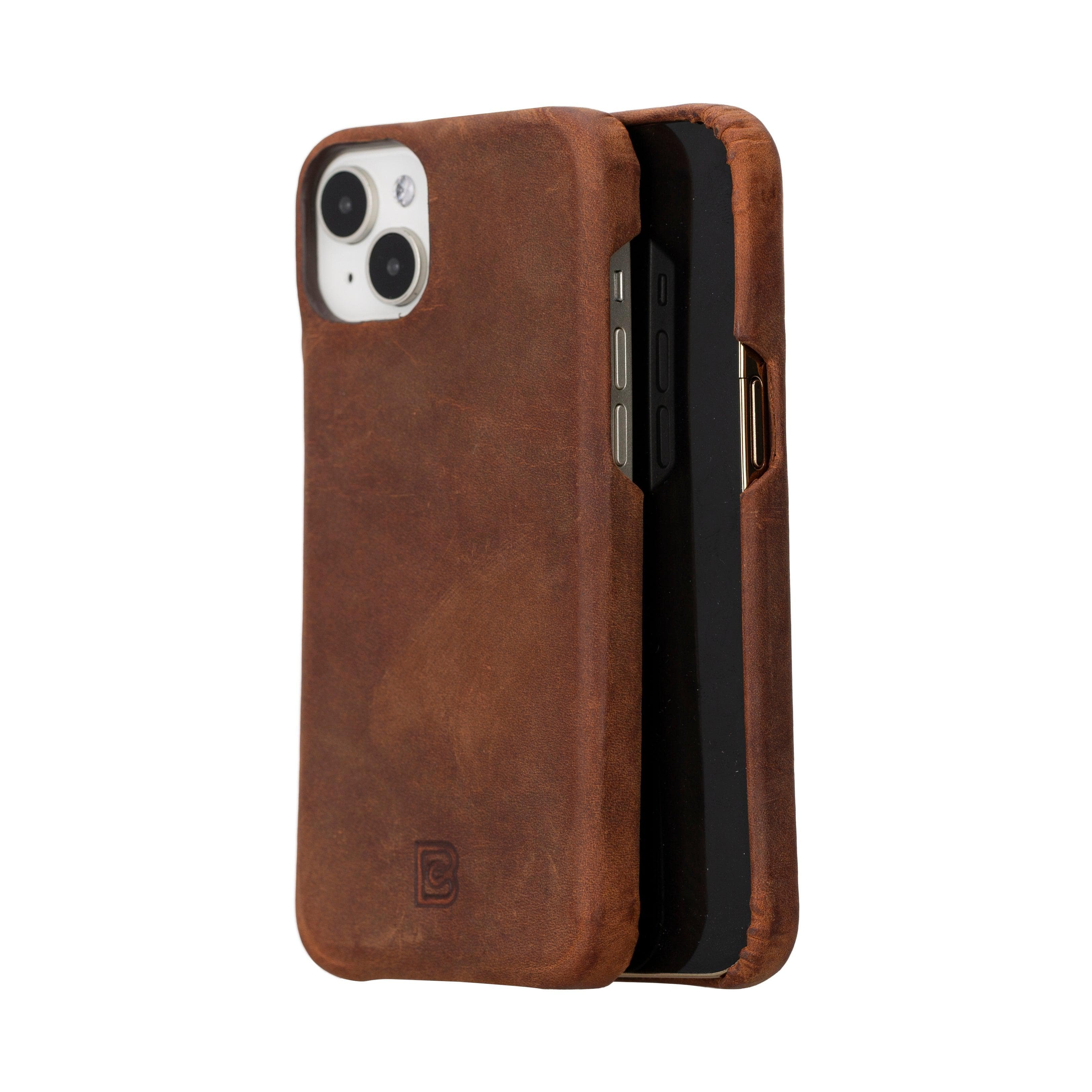 F360 iPhone 16 Plus Full Genuine Leather Back Cover Brown Bouletta