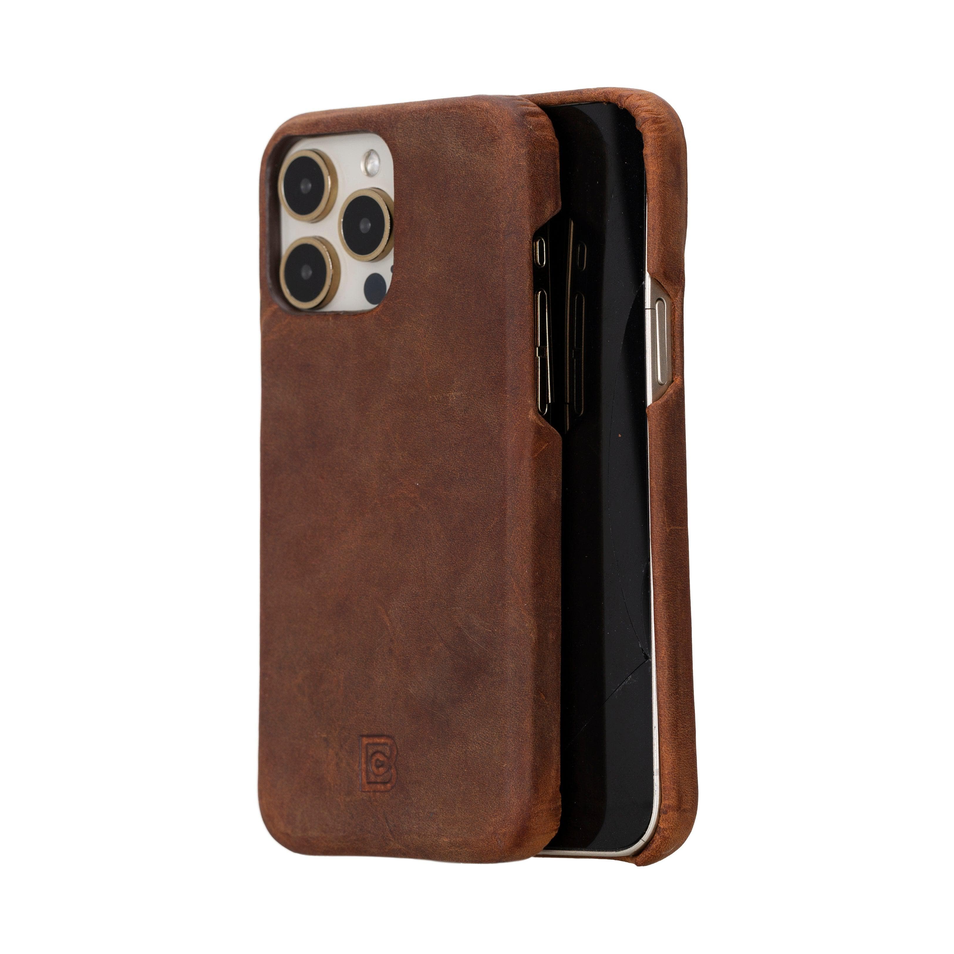 F360 iPhone 16 Pro Full Genuine Leather Back Cover Brown Bouletta