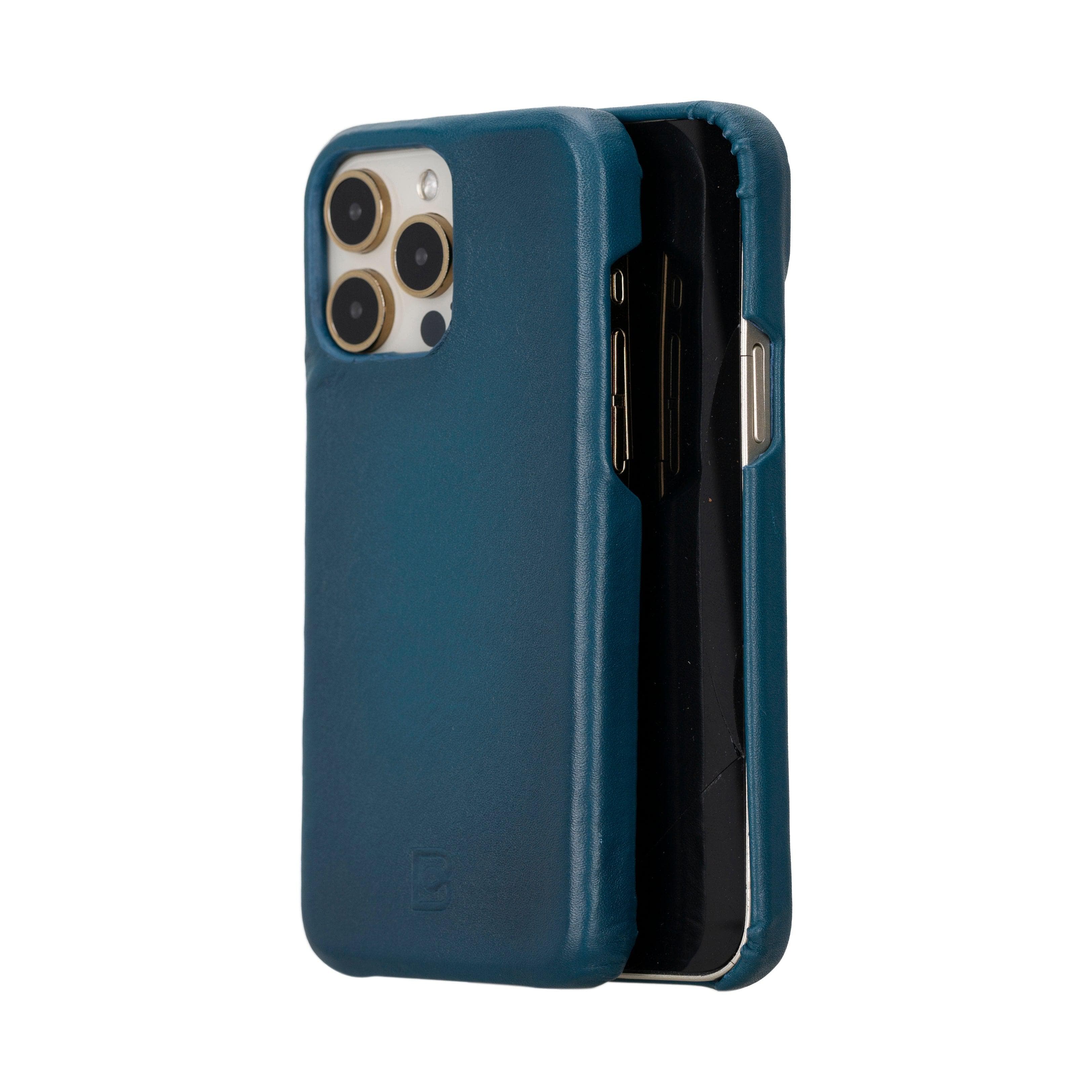 F360 iPhone 16 Pro Full Genuine Leather Back Cover Blue Bouletta