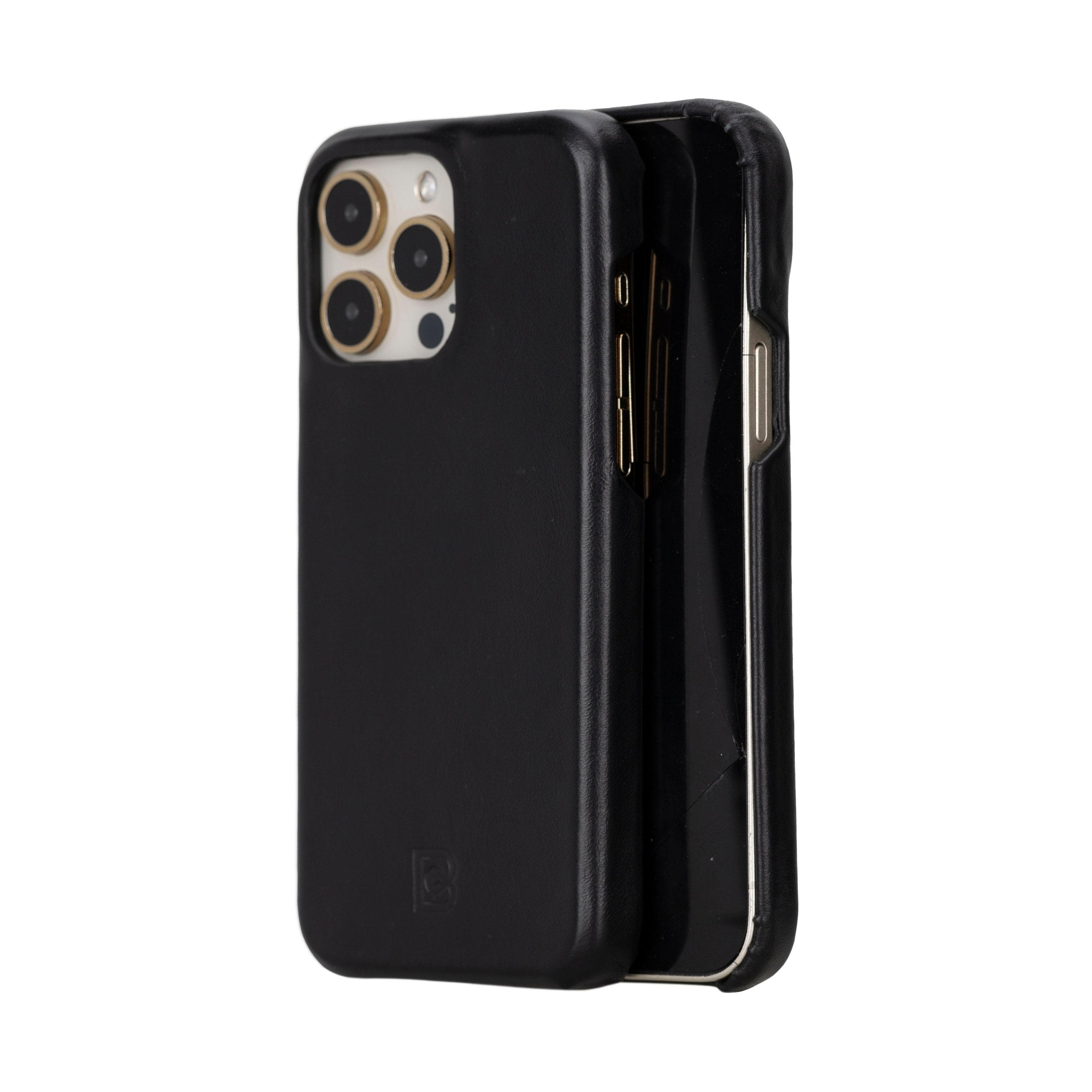 F360 iPhone 16 Pro Full Genuine Leather Back Cover Black Bouletta