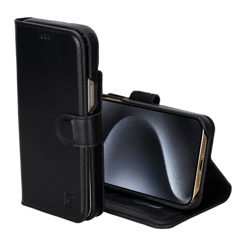 F360 Magic Leather I Phone 16 Pro Detachable Wallet Case Black Bouletta