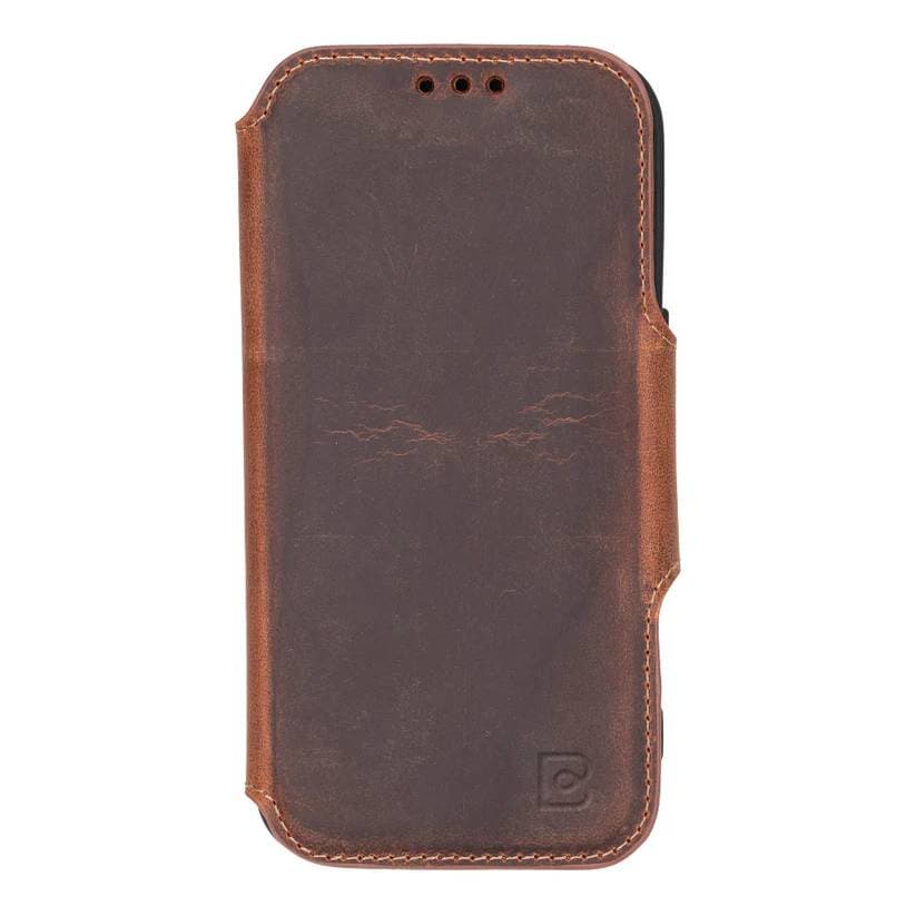 Firenze iPhone 16 Pro Leather Folio Case Saddle Brown Bouletta