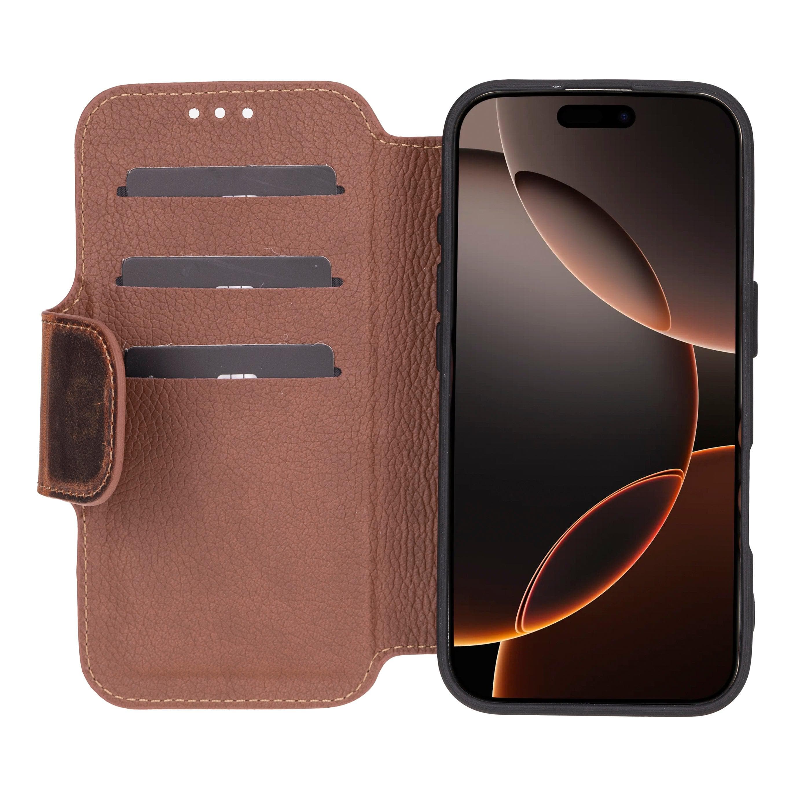 Firenze iPhone 16 Pro Leather Folio Case Saddle Brown Bouletta