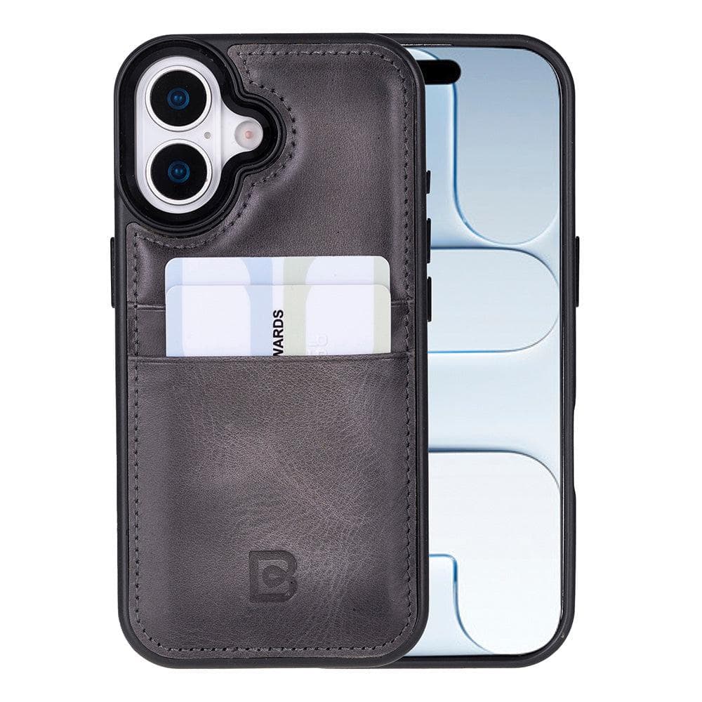 Flex Cover Leather iPhone 17 Case with Card Holder Gray Bouletta