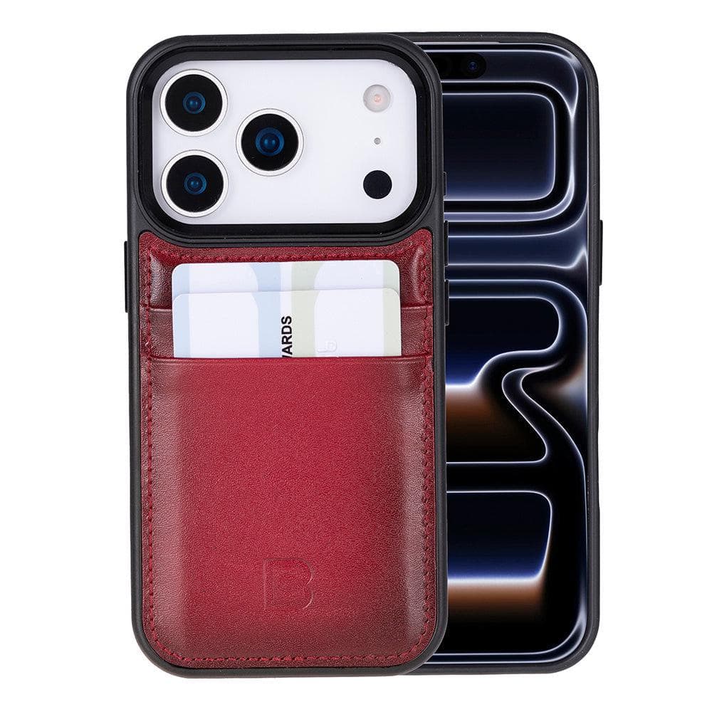 Flex Cover Leather iPhone 17 Pro Case with Card Holder Red Bouletta