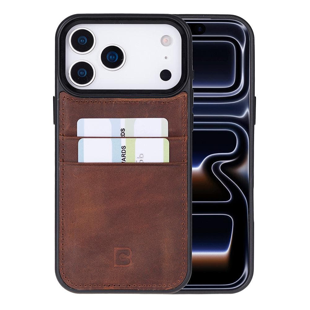 Saddle Brown  Flex Cover Leather iPhone 17 Pro Max Case with Card Holder Bouletta