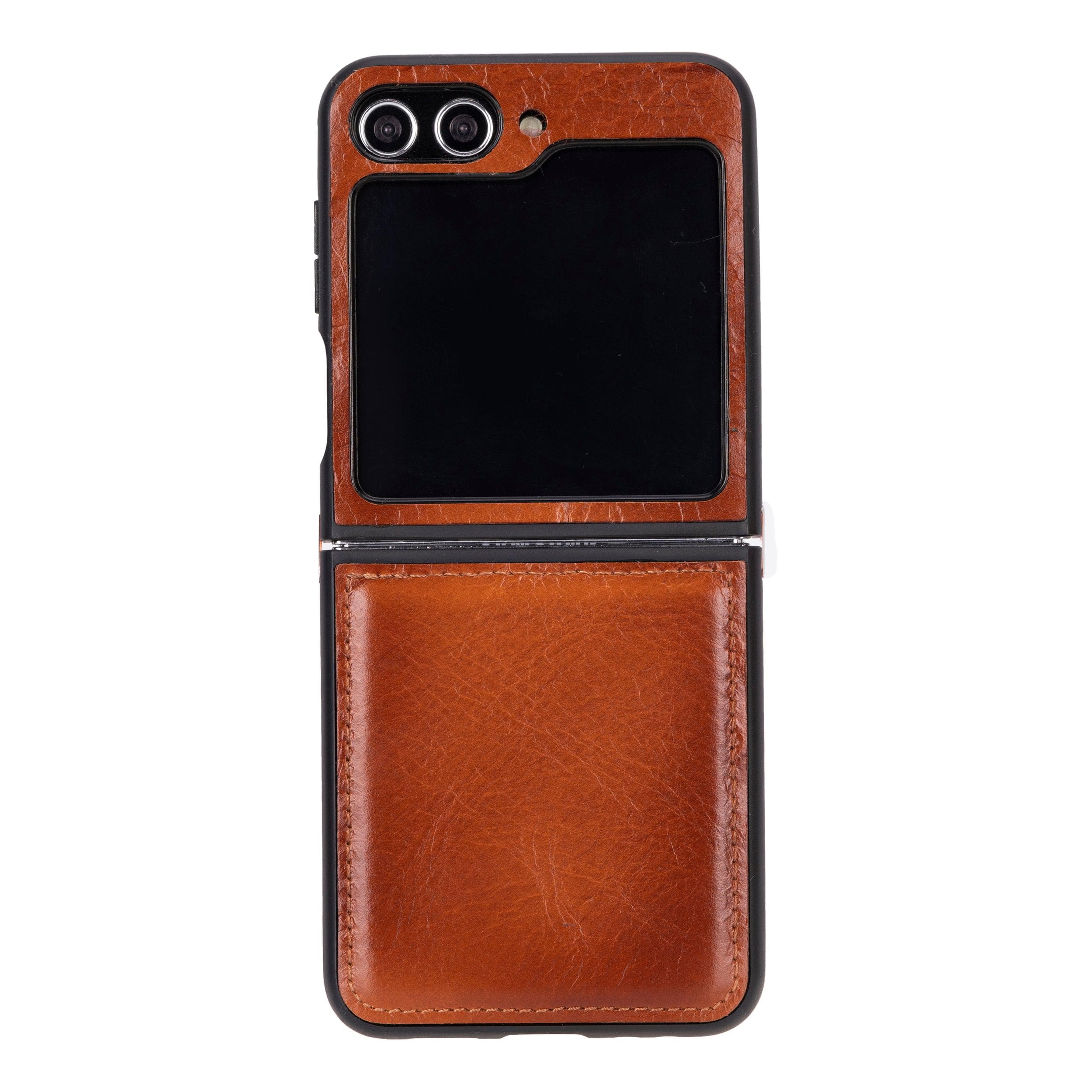 Flex Samsung Z Flip 5 Leather Back Cover Case Tan Bouletta