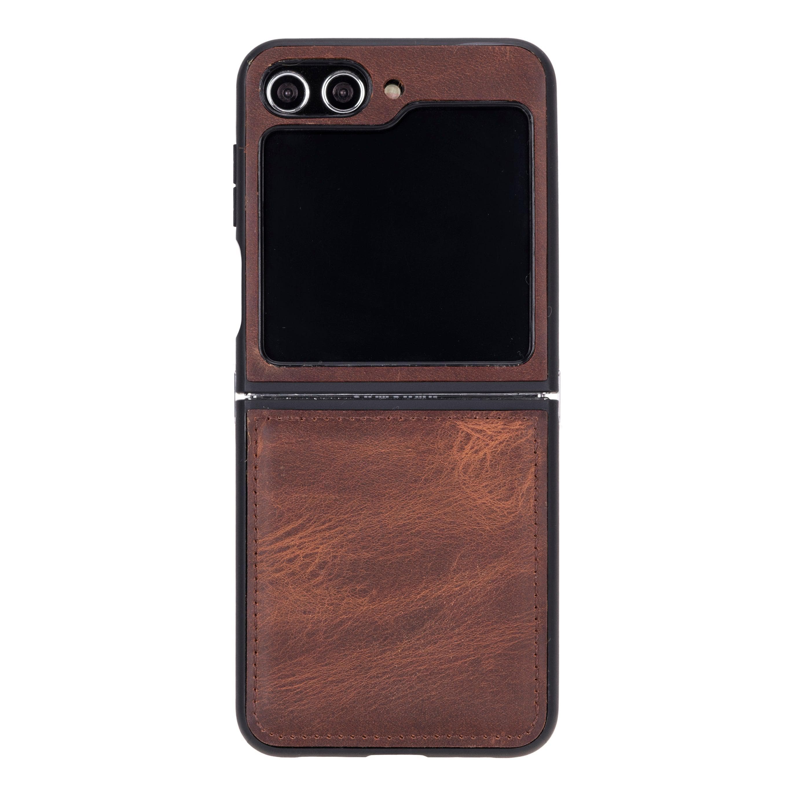 Flex Samsung Z Flip 5 Leather Back Cover Case Saddle Brown Bouletta