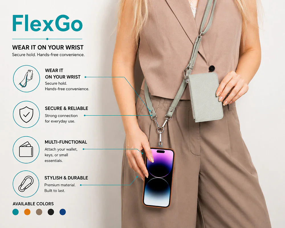 FlexGo Leather Phone Strap & Wallet Set – Clip-On Flex Bouletta