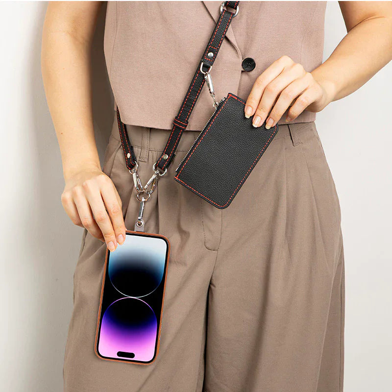 FlexGo Leather Phone Strap & Wallet Set – Clip-On Flex Black Bouletta