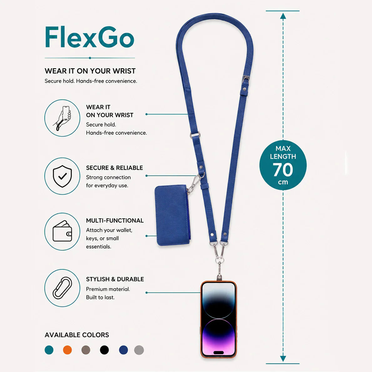 FlexGo Leather Phone Strap & Wallet Set – Clip-On Flex Bouletta