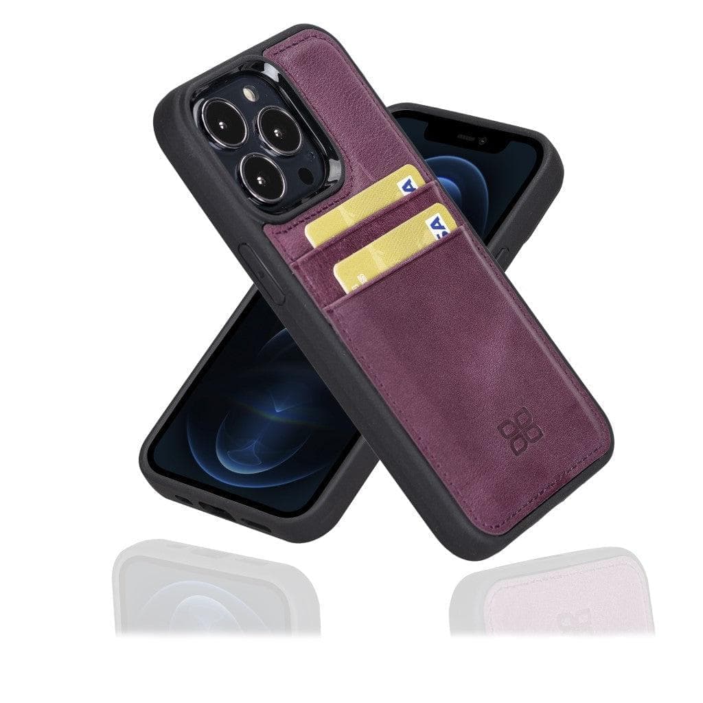 Flexible Leather Back Cover with CardHolder for iPhone 13 Series iPhone 13 Pro Max / CRAZY PURPLE / Leather Bouletta