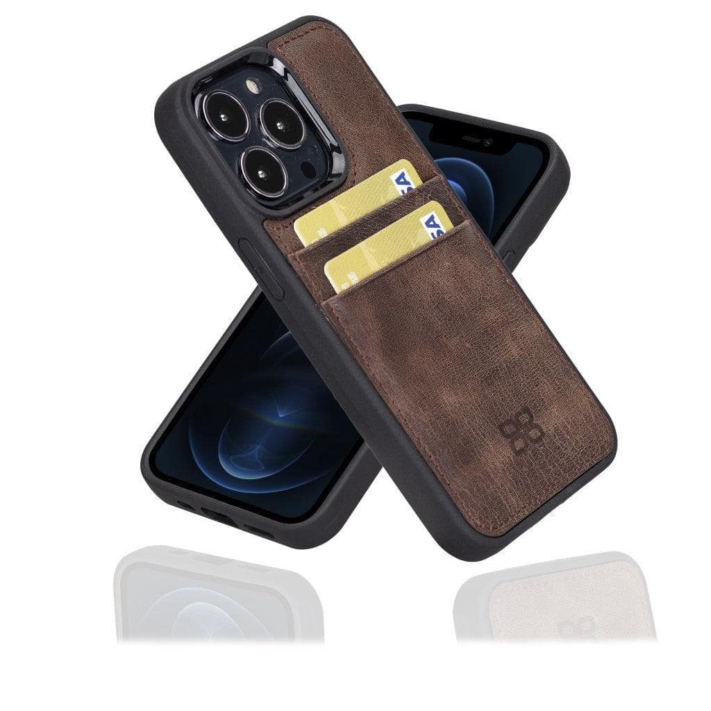 Flexible Leather Back Cover with CardHolder for iPhone 13 Series iPhone 13 Pro Max / TIGUAN DARK BROWN / Leather Bouletta