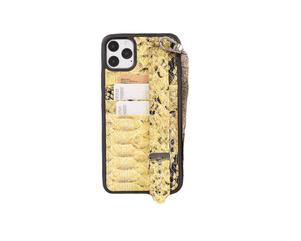 Flexible Leather Back Cover with Hand Strap for iPhone X Series iPhone XS Max / Snake Yellow / Leather Bouletta LTD