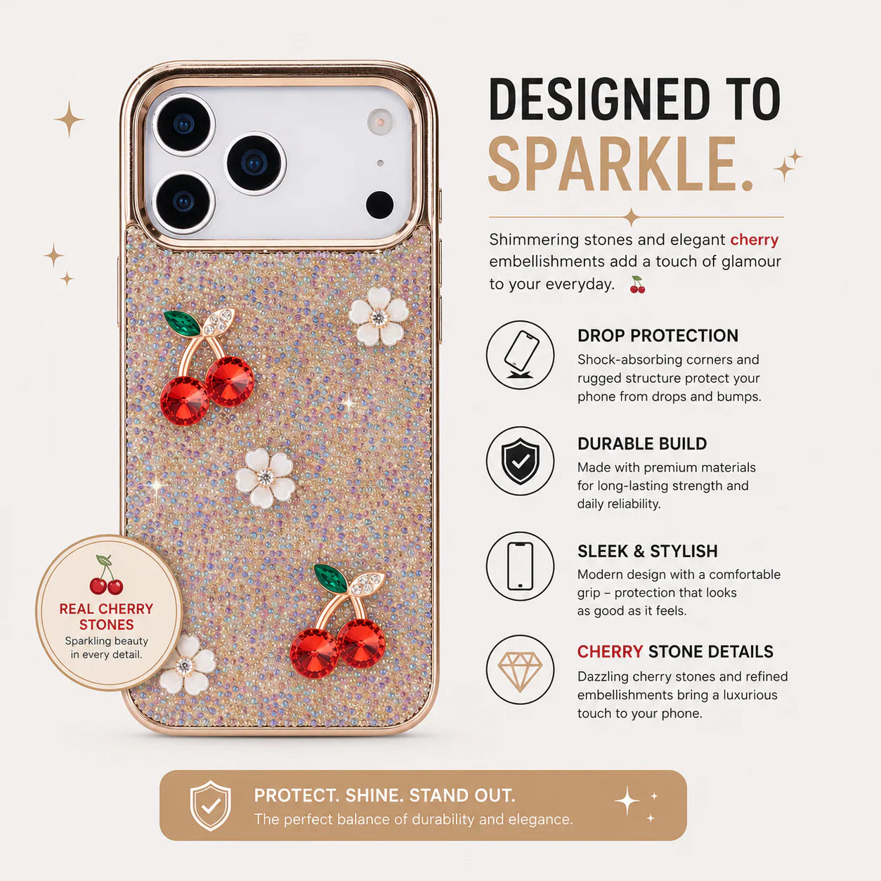 Freya Crystal Cherry Case for iPhone 17 Pro Max Pink Bouletta