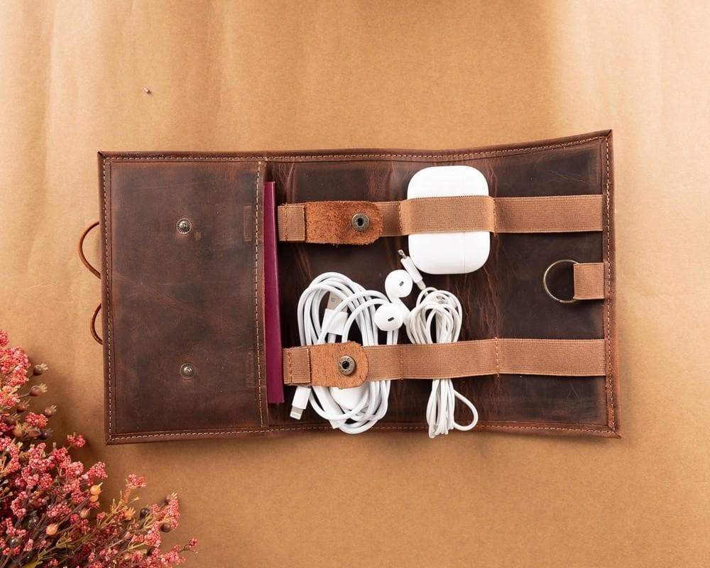 Genuine Leather Cable Organizer Antic Brown Bouletta