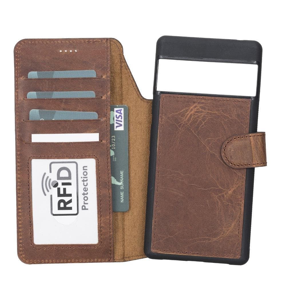 Google Pixel 6 and Pixel 5 Series Detachable Magnetic Wallet Leather Case Google Pixel 6 Pro / Brown Bouletta