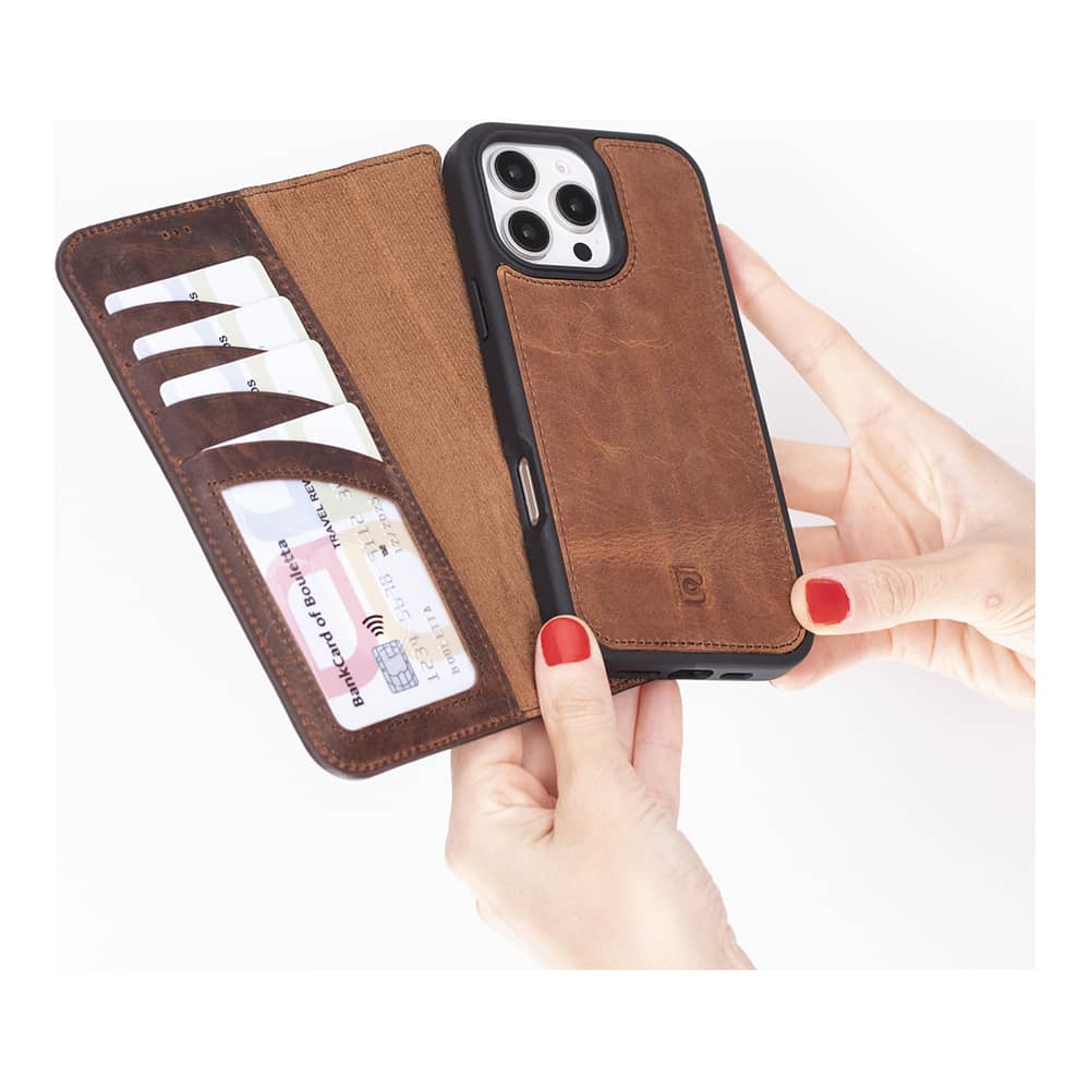 Leather iPhone 16 Pro Max Detachable Wallet Case