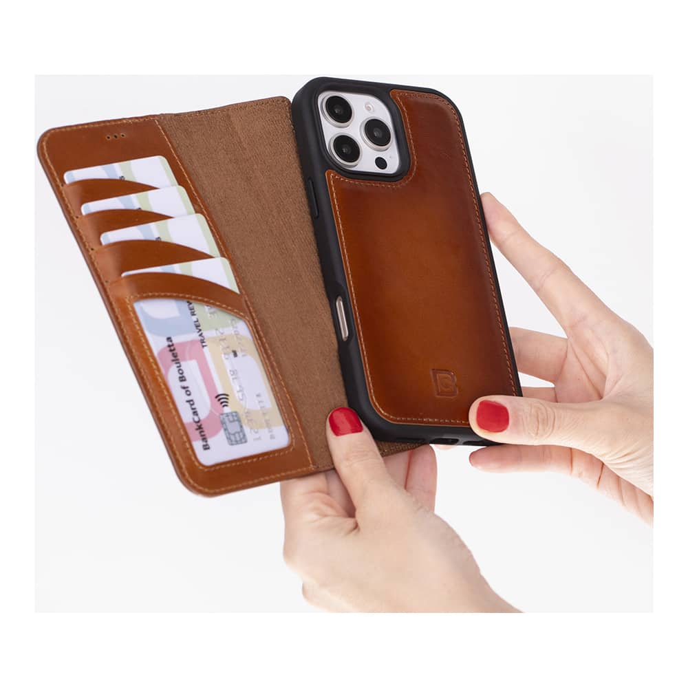 Leather iPhone 16 Pro Detachable Wallet Case